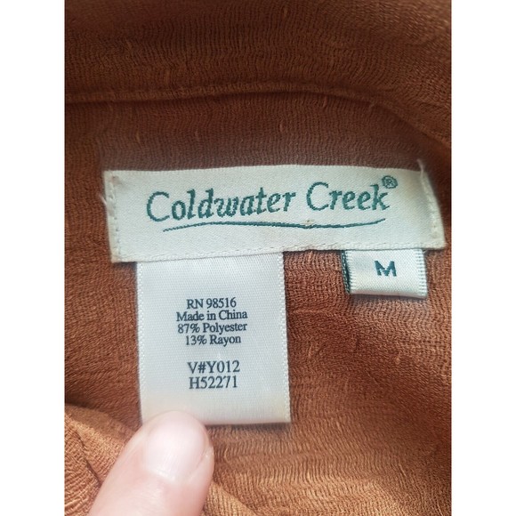Coldwater Creek Blouse Size Medium Top Brown long Sleeve button down texture - Picture 6 of 12